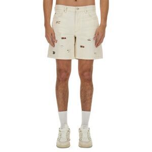 ISABEL MARANT Men's Distressed Embroidered Denim Shorts Men WHITE Pants